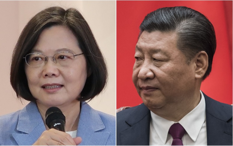 總統蔡英文（左）、中共領導人習近平（右）。   圖：林朝億／攝、達志影像／美聯社