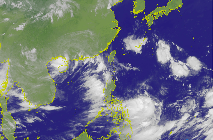 中央氣象局表示，原位於關島東北方之熱帶性低氣壓，於今（2）日8時發展為第8號颱風「範斯高」   圖：截自中央氣象局