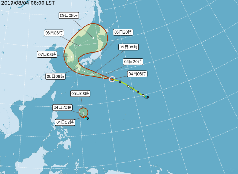 輕度颱風范斯高在6日通過日本九州一帶，7日侵襲韓國。   圖：氣象局／提供