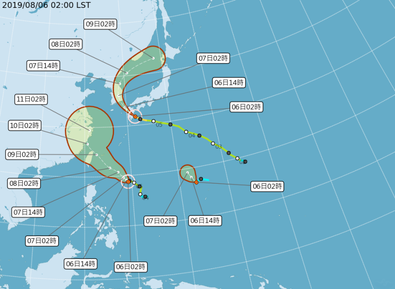 利奇馬颱風的路徑有多種可能性，尚須觀察。   圖：氣象局／提供