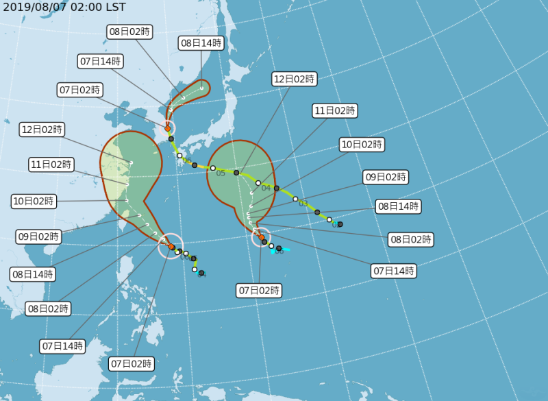 利奇馬增強為中度颱風，氣象局預測，週四、週五將最接近台灣，可能帶來不小雨勢。   圖：翻攝自中央氣象局