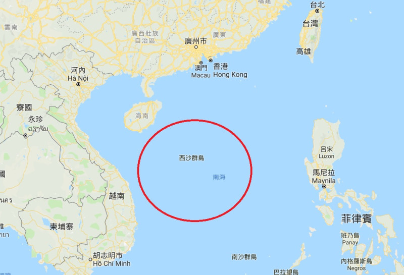 越南外交部表示，中國近日在西沙群島進行軍事訓練，侵犯越南主權，越方已向中方交涉，表達抗議。   圖：翻攝Google Map
