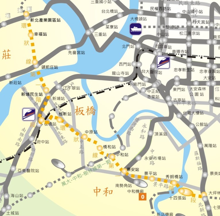 環狀線第一階段路線圖，南起大坪林，經中和、板橋至新莊新北產業園區。   圖：台北市捷運工程局網站／翻攝