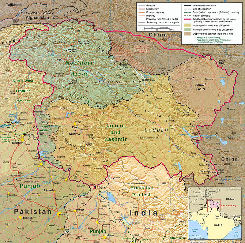 中國支持巴基斯坦請求安理會阻止印度廢除查謨－喀什米爾邦的憲法特殊地位，惹惱了印度商界   圖：CIA提供　©Public Domain