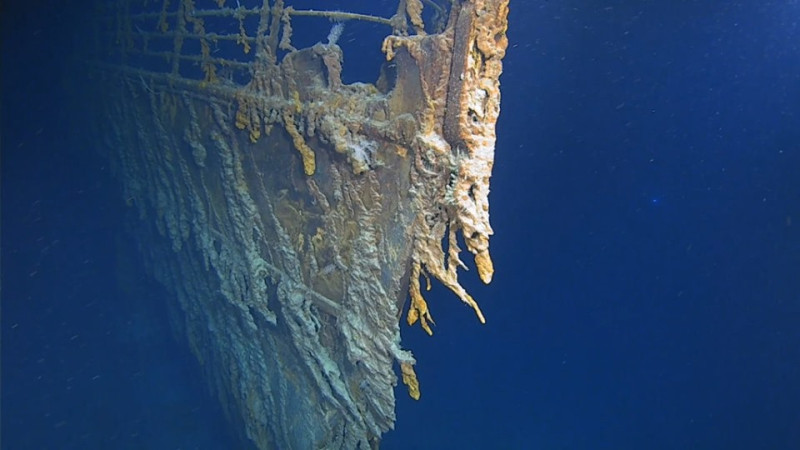 大西洋製作一個國際深海探險團隊，5度潛到大西洋海底3800公尺處，發現鐵達尼號腐蝕嚴重，部分已化為烏有。   圖：翻攝自大西洋團隊臉書