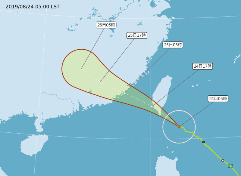 輕度颱風白鹿最快上午7至8時，暴風圈就將接觸東南部及恆春半島陸地。   圖/氣象局