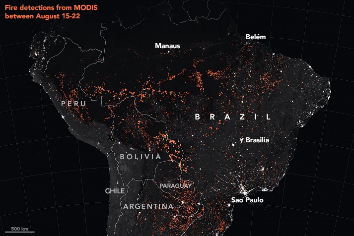 亞馬遜森林大火就連NASA衛星都可以從太空清楚看到。   圖/NASA官網