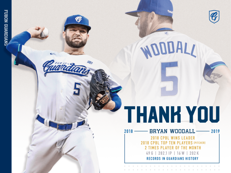 富邦悍將球團感謝伍鐸(Bryan Woodall)這二年來的貢獻。   圖／富邦提供