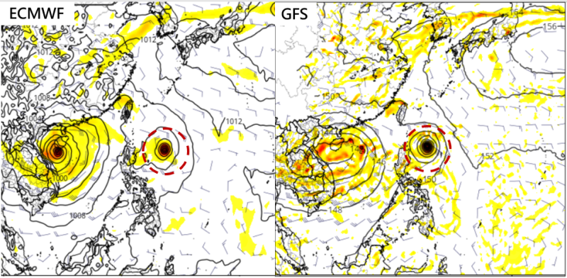 歐洲與美國兩種模式都模擬出海南島與呂宋島附近有熱帶擾動。   圖：翻攝自tropical tidbits