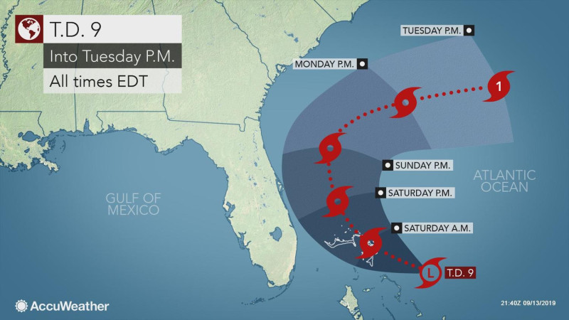 巴哈馬遭颶風多利安肆虐後，又一熱帶風暴逼近。   圖/截取自ACCU WEATHER