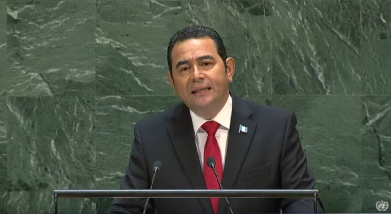 瓜地馬拉總統莫拉萊斯在第74屆聯合國大會辯論發言時表態挺台灣，是他3年來首度在聯大替台灣發聲。   圖 :	取自聯合國YouTube頻道網頁