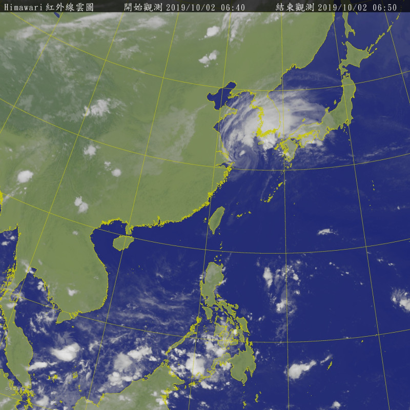 2日清晨衛星雲圖顯示，米塔颱風已經遠離，台灣上空一片晴朗無雲。   圖：翻攝自中央氣象局