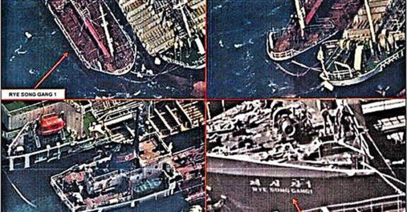 美國衛星拍攝到海面上船隻正違反禁運，與北韓船隻對接進行走私。   圖 : 翻攝自美國財政部官網