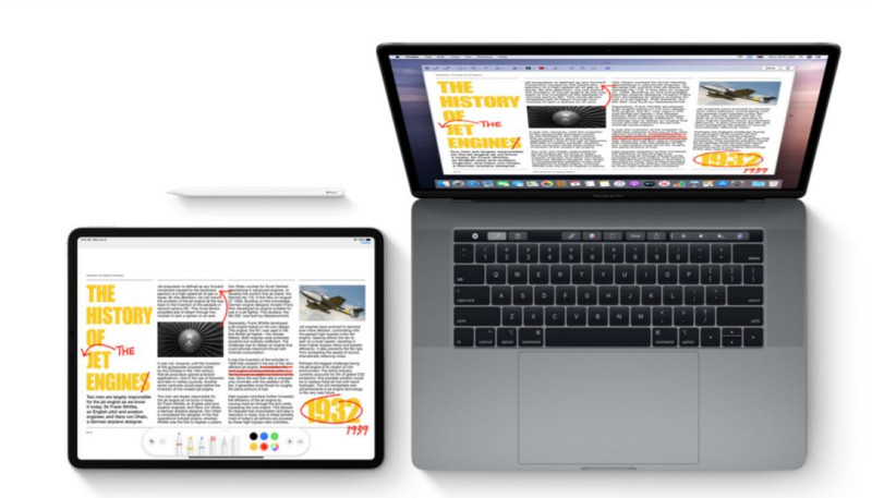 macOS Catalina新功能「Sidecar」，可以將iPad作為Mac的延伸螢幕，主打創作者多工使用。   圖：翻攝自Apple官網