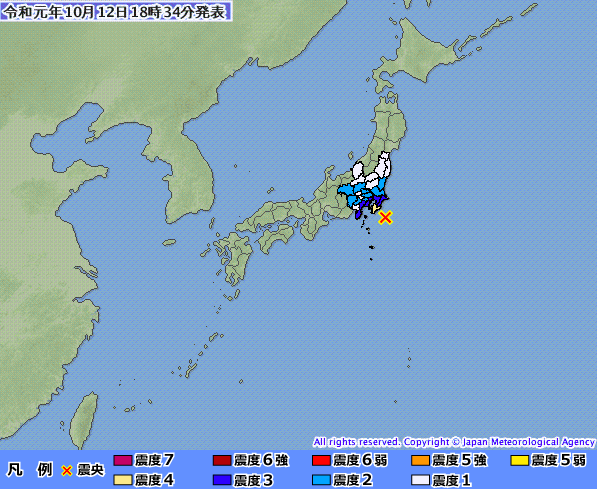 日本千葉縣今（12）日下午6時22分（台灣時間5時22分）觀測到規模5.7的地震   圖：截自日本氣象廳