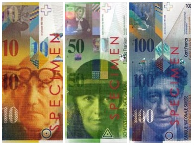 圖一：瑞士法郎紙鈔中的藝術家。圖片來源: WIKI