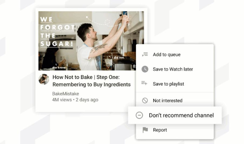 先前行動版YouTube獨有的功能「不要推薦這個頻道」，也將增加到網頁版功能列當中。   圖：翻攝自YouTube官網
