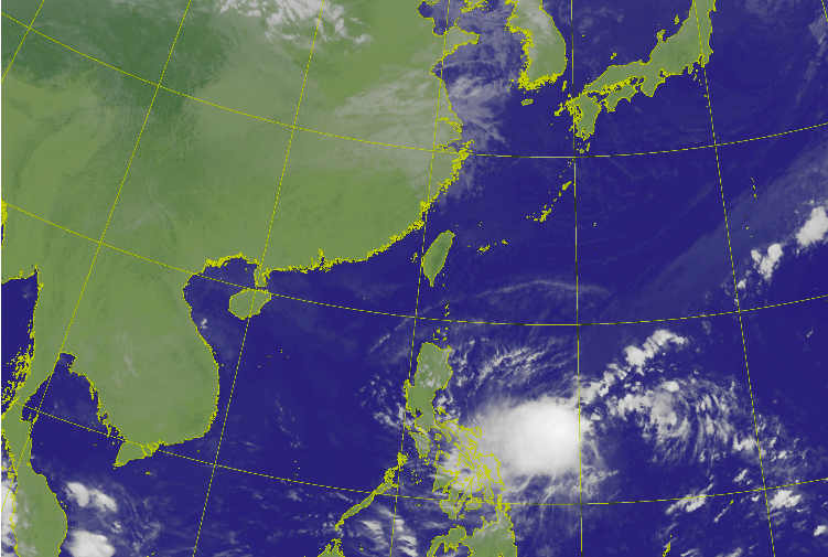中央氣象局表示，在關東島東方海面，以及在菲律賓東方海面各有一熱帶性低氣壓   圖：截自中央氣象局