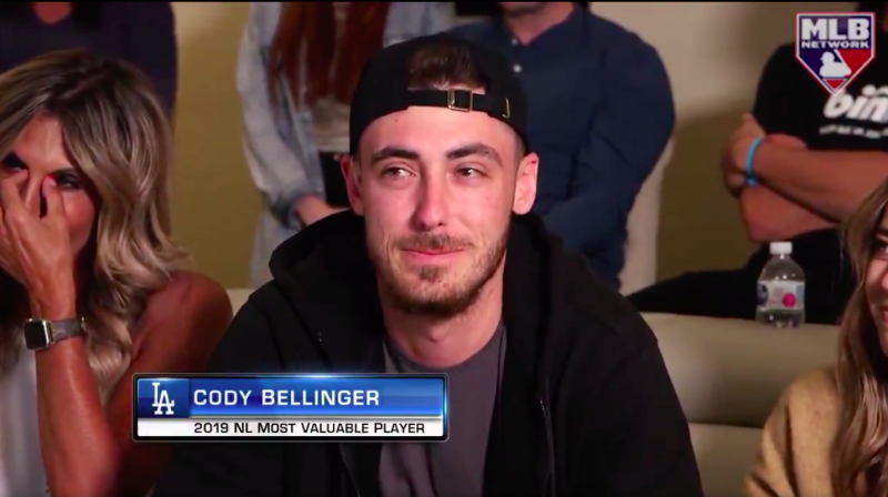 Cody Bellinger拿下國聯MVP之後感動落淚。   圖／擷取自MLB推特