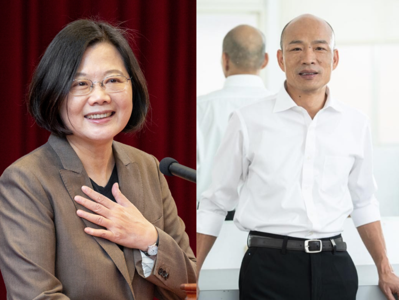 左為民進黨總統參選人蔡英文，右為國民黨總統參選人韓國瑜   圖：分別翻攝自「蔡英文」及「韓國瑜」臉書合成（資料照片）