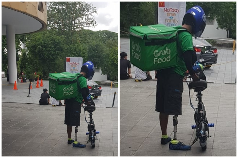 新加坡外送員的勵志身影讓 1 萬人深受感動。   合成圖／翻攝自 Connextaxi 臉書