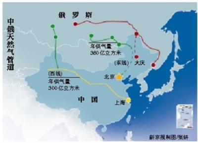 中俄東線天然氣管道路線圖。   圖 : 翻攝自新京報