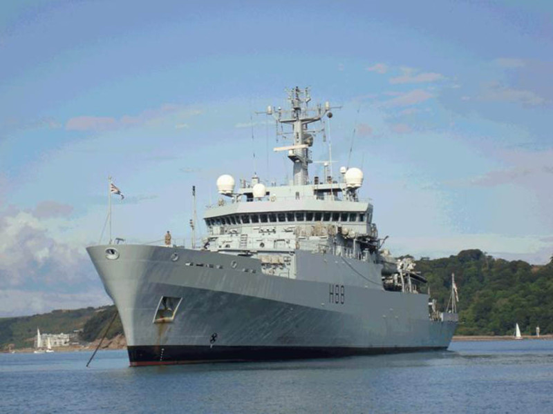 國防部證實英國海軍測量船「企業號」（H88）由南向北航經台灣海峽。   圖：翻攝自英國皇家海軍網頁