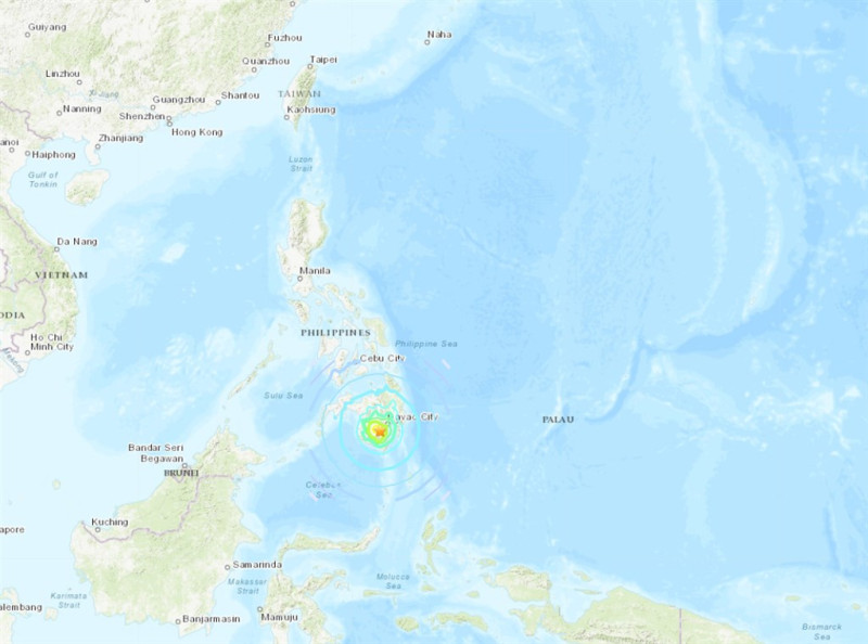 美國地質調查所表示，菲律賓南部民答那峨島15日發生規模6.8強震。   圖／取自美國地質研究所earthquake.usgs.gov