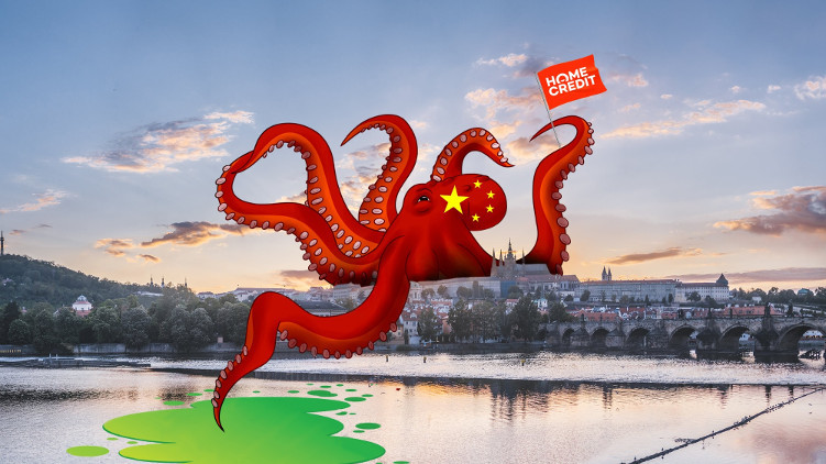 捷克布拉格市政府11月發出警告，中國章魚的觸腳不僅在布拉格上空，而且在全捷克頭頂，意味著中國正企圖控制捷克。   圖：翻攝自布拉格市政府