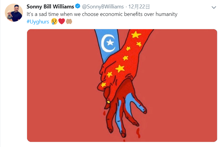 威廉斯23日在推特發文表示，「當我們選擇經濟利益而非人性時，是令人悲傷的時刻。」   圖：翻攝自威廉斯推特