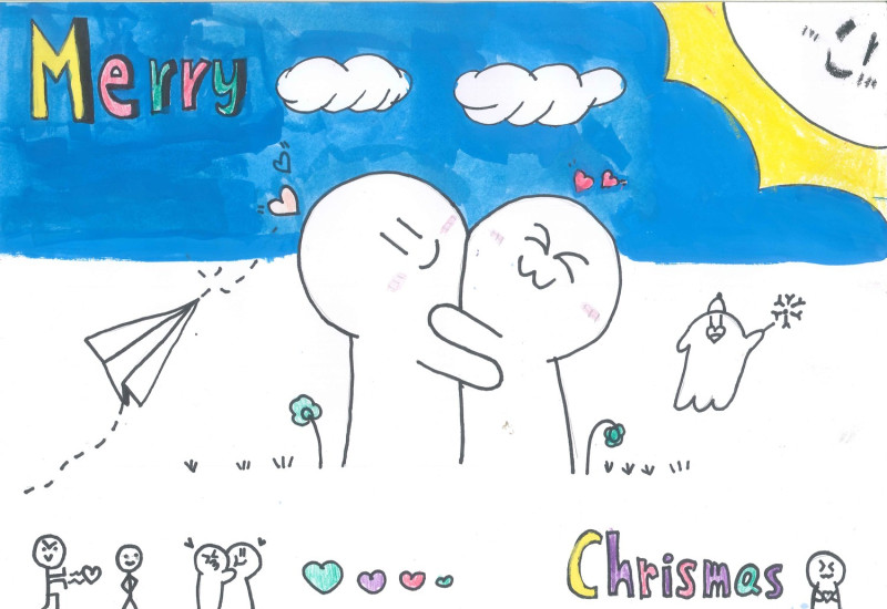 滿州國中學童以畫作祝福大家聖誕快樂。   圖／小墾丁渡假村提供