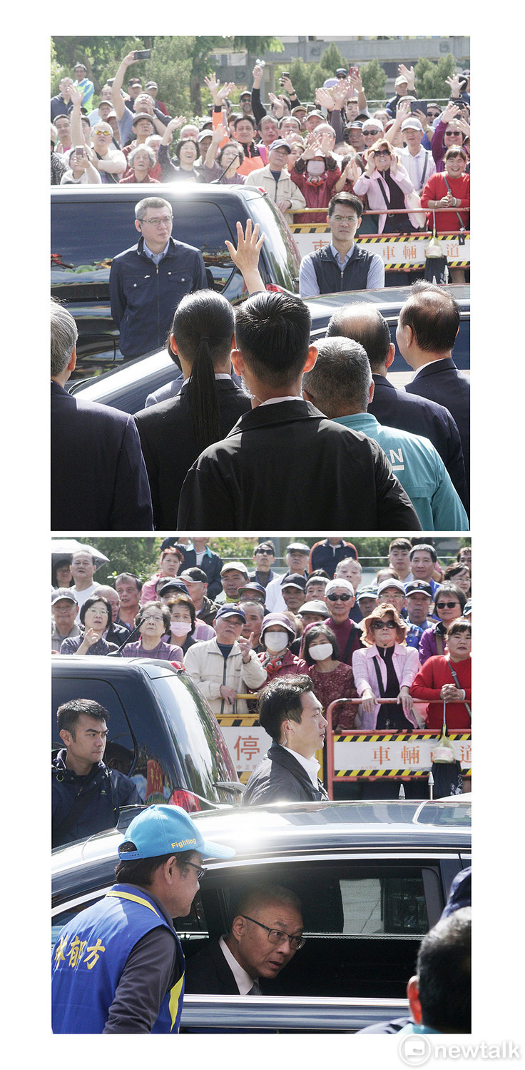 總統蔡英文與國民黨主席吳敦義出席台北艋舺龍山寺建寺280年活動，被管制在龍山寺外的民眾與蔡、吳兩人的互動天差地別。   圖：張良一 /攝