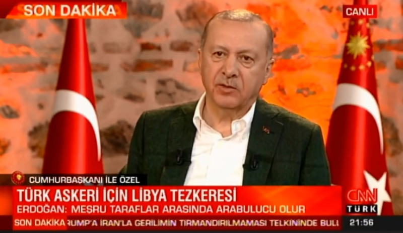 土耳其總統艾爾段接受CNN專訪，證實已經開始對利比亞派兵。   圖：翻攝CNN畫面