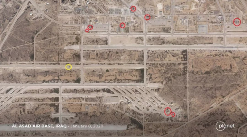 陸媒軍事評論員發現，美國在伊拉克的「阿薩德」空軍基地有9處遭破壞。   圖：翻攝自「觀察者網」新聞