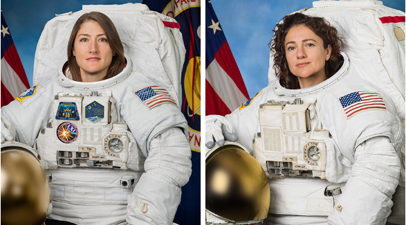 美國女太空人科赫（左）與梅爾15日負責太空漫步，更換國際太空站電池，2人都很有經驗。   圖：翻攝自美國太空總署