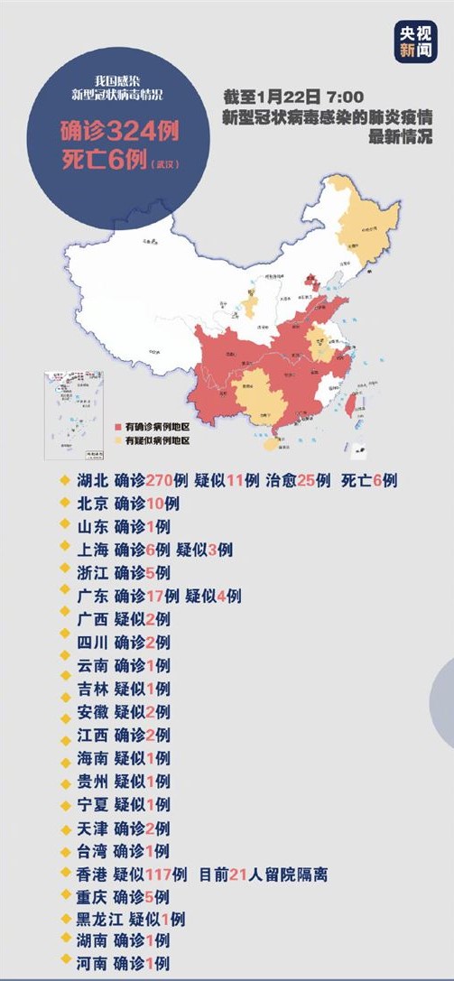 中國官媒央視今（22）日在微博PO出一張圖，列出中國境內受感染地區，結果台灣也被劃分在中國境內。   圖：翻攝自央視微博