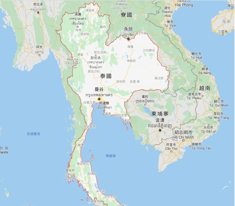 泰國衛生官員今天表示，新增確診6起中國旅客感染武漢肺炎病例，至今累計14例。   圖：翻攝Google Map