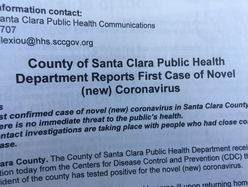 聖克拉拉郡公共衛生局長確認舊金山灣區第一起武漢肺炎確診病例。   圖/翻攝自推特