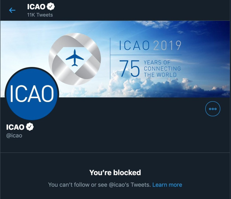 國際民航組織（ICAO）近來傳出大舉封鎖挺台灣的推特帳號，這些帳號都是在ICAO推特上表達不滿台灣遭ICAO排除的言論而遭封鎖。（圖取自遭ICAO封鎖的華府智庫「2049計畫協會」客座研究員莊宛樺推特twitter.com/jessicadrun）   