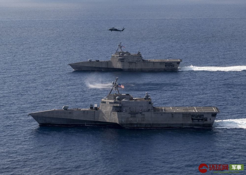 美國海軍「獨立級」濱海戰鬥艦蒙哥馬利號(USS Montgomery，LCS-8)與吉福茲號(USS Gabrielle Giffords，LCS-10)傳出在1月下旬，以「編隊形式」在南海海域航行。/圖：翻攝環球網