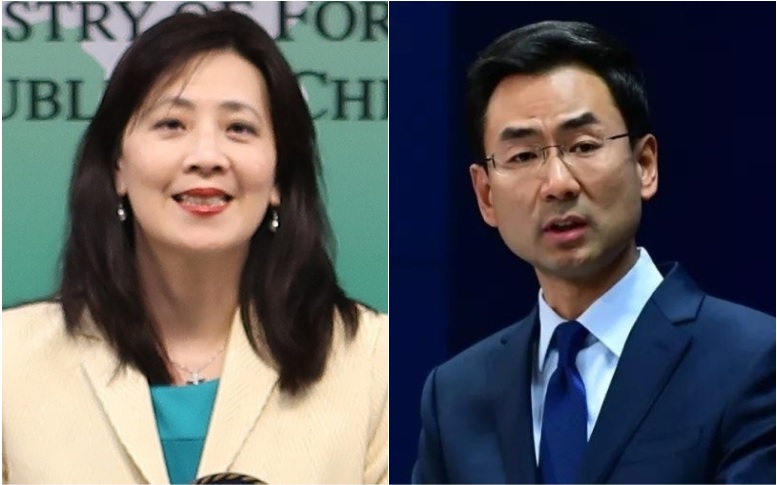 外交部發言人歐江安(左)、中國外交部發言人耿爽(右)。   圖:新頭殼合成