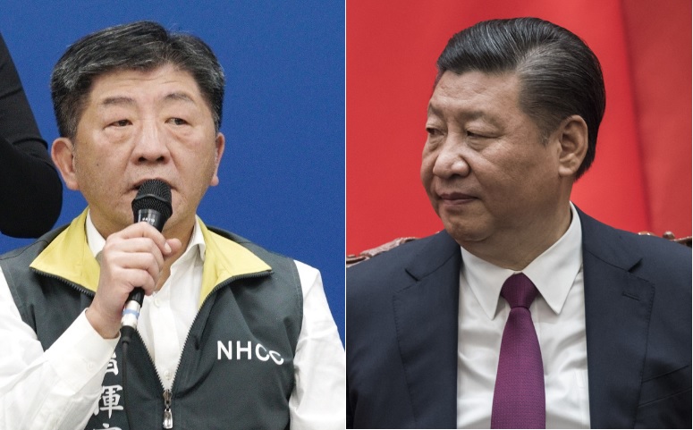 中國國家主席習近平(右)、中央流行疫情指揮中心指揮官陳時中(左)。   圖：張良一／攝、達志影像/美聯社