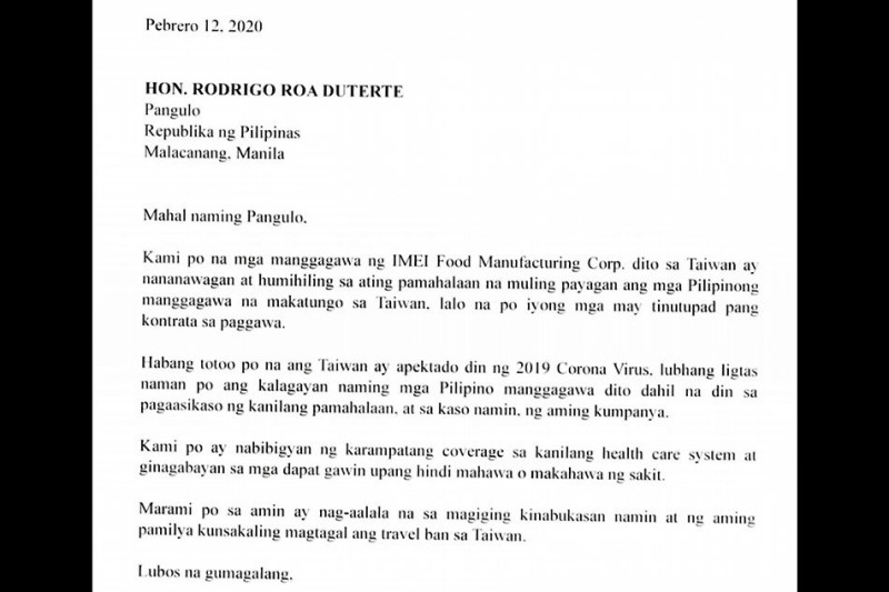 在義美公司服務的400多名菲勞，擔憂自己台灣工作不保，寫信向菲律賓總統杜特地請願。   圖：翻攝自菲律賓ABS-CBN