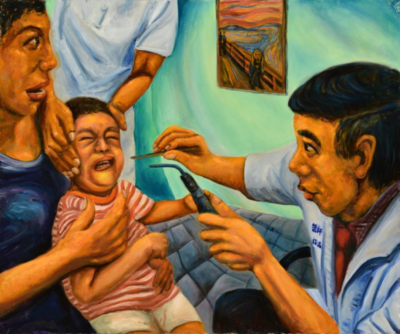 醫師藝術家林紹昌的畫作─「不給看」。   圖：黃博郎／攝