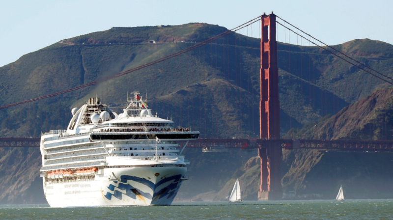 滯留於舊金山外海的「至尊公主號」已獲准在當地時間8日前往奧克蘭港停靠。   圖：翻攝自Twitter
