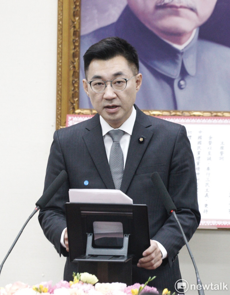 國民黨新任黨主席江啟臣發表就職宣言。   圖：張良一／攝