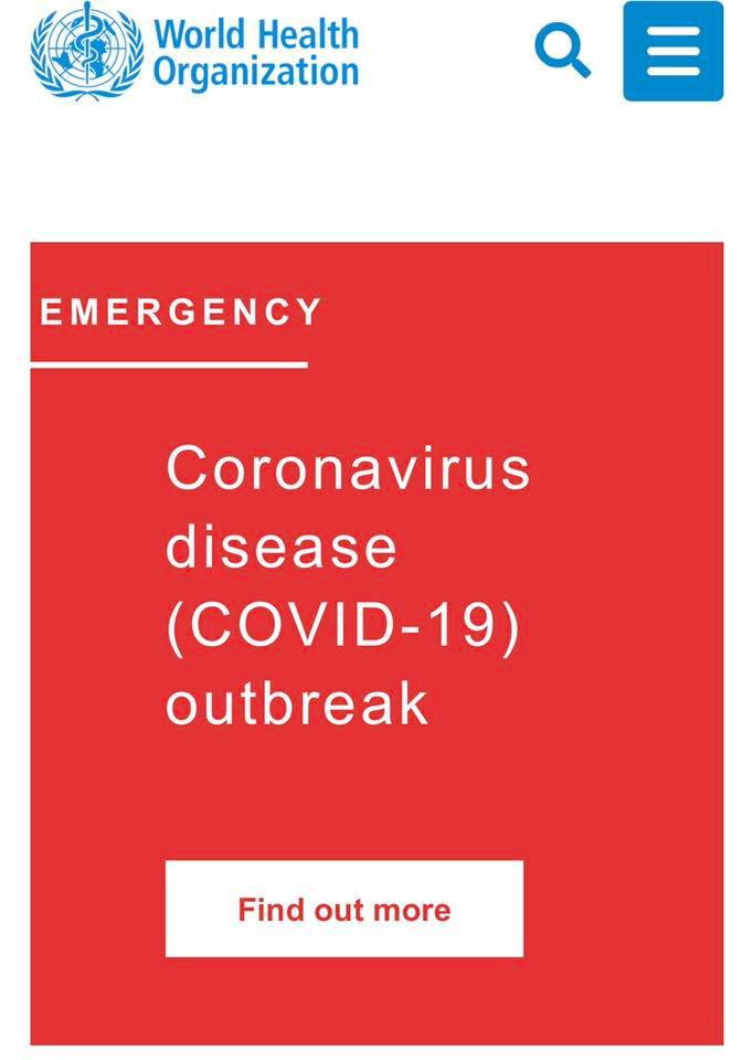世衛終於宣布，武漢肺炎 (COVID-19) 疫情達全球大流行。   圖：翻攝王定宇臉書