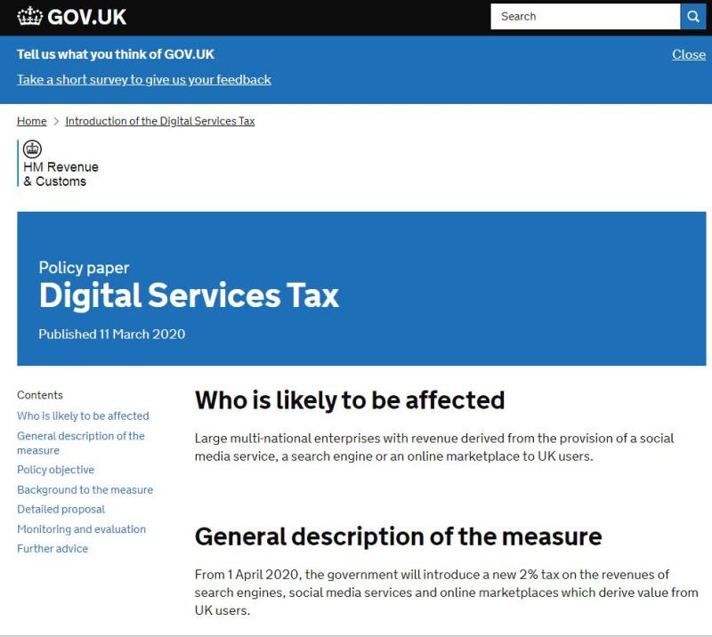 英國宣布4月起開徵數位稅。   圖：截取自英國政府官網