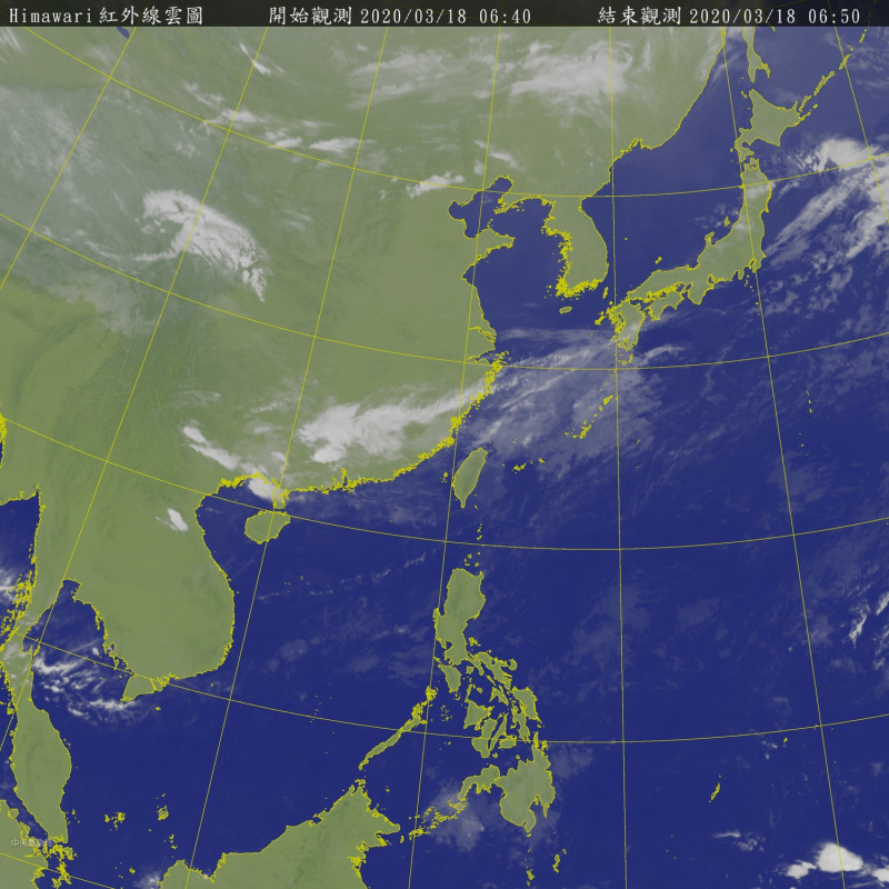 受到鋒面接近，以及華南雲雨區東移影響，氣象局表示，中部以北及宜花地區將有一波波的降雨。   圖：翻攝自中央氣象局