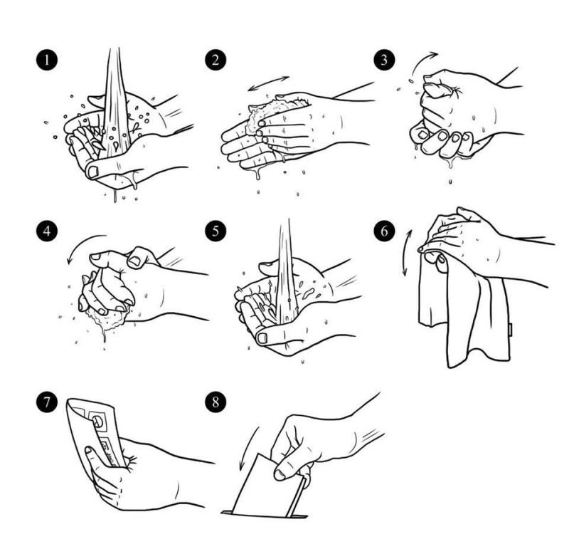 「洗手罷韓T」細膩繪製洗手順序與蓋、投。   圖：翻攝自Wecare高雄臉書